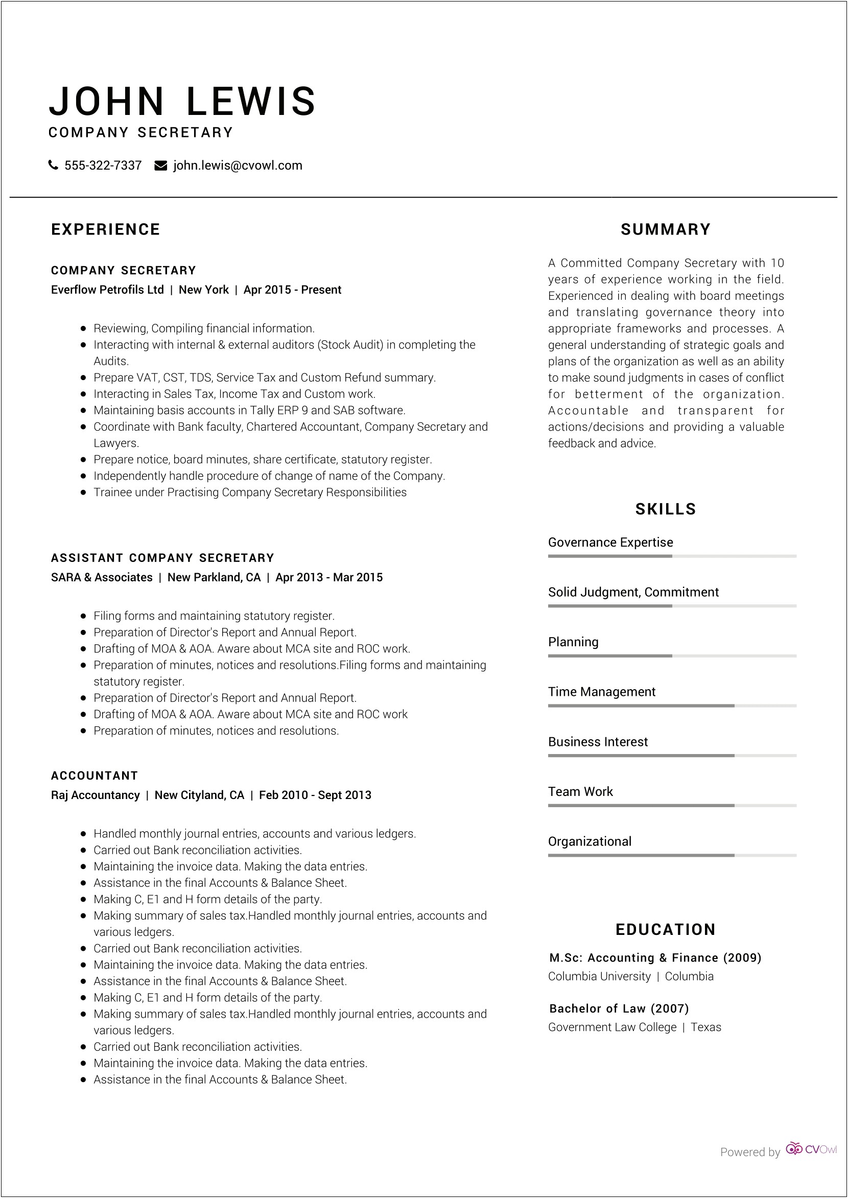 Example Of Area Of Interest In Resume