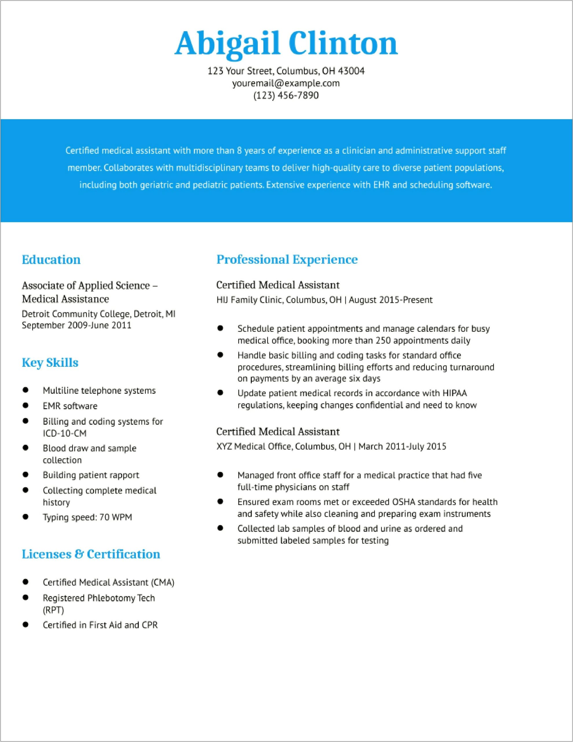 Example Of Certified Medical Assistant Resume