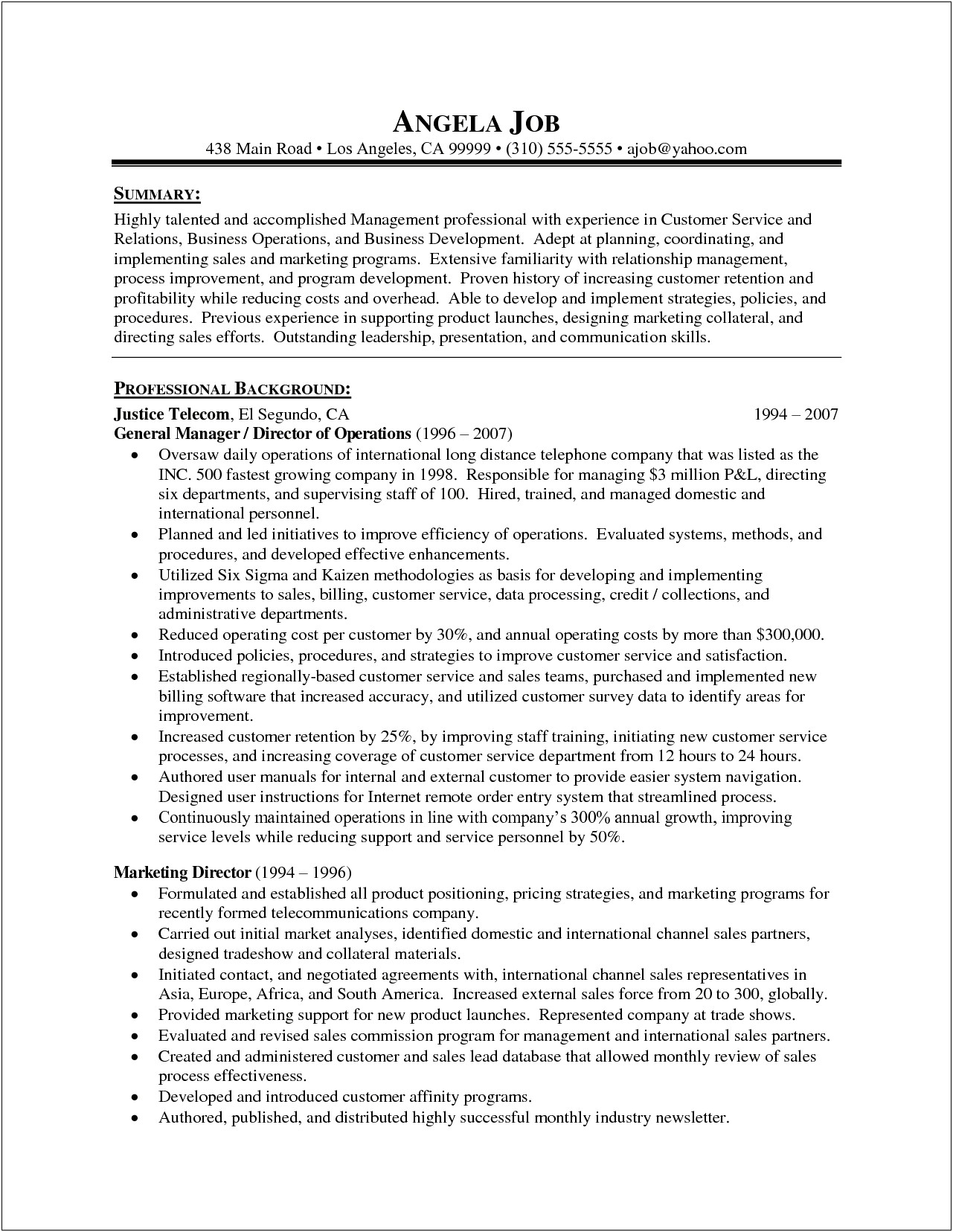 Example Of Client Service Manager Resume