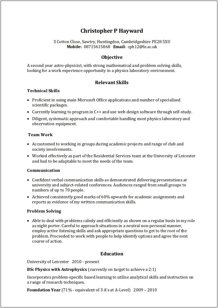 Example Of Communication Skills In A Resume