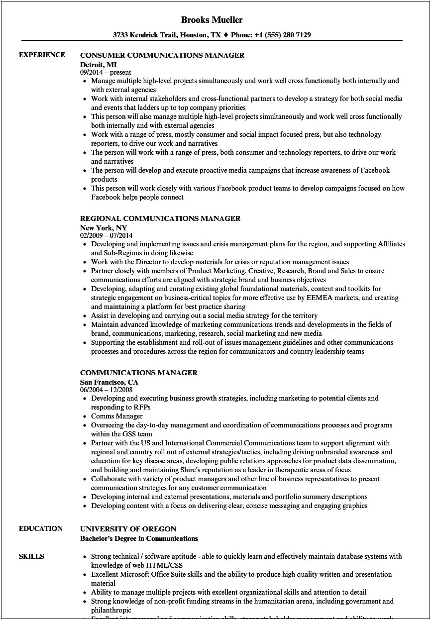 Example Of Communications On A Resume