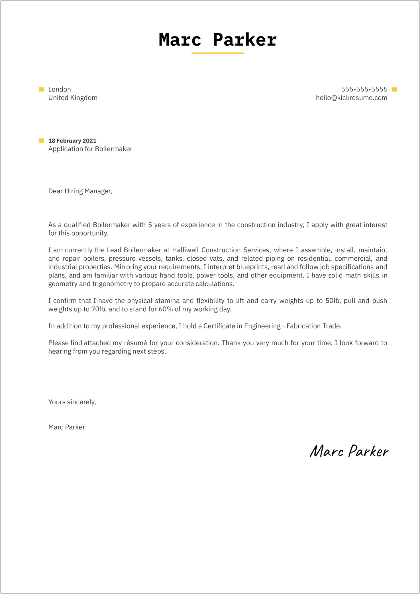 Example Of Cover Letter For Resume For Welder
