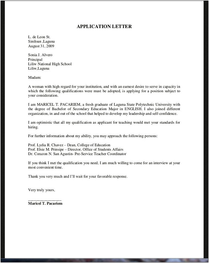 Example Of Cover Letter For Resume Fresh Graduate