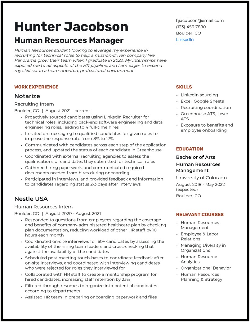 Example Of Current College Student Resume