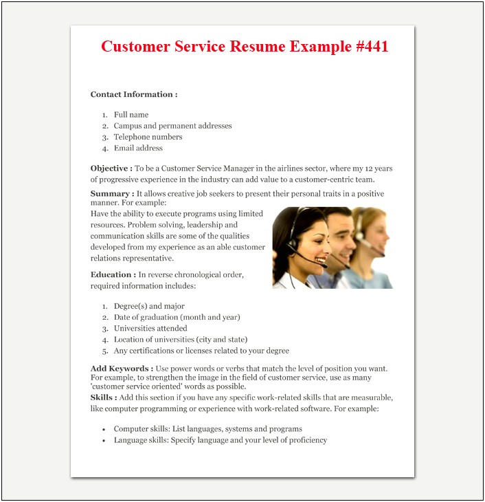 Example Of Customer Service In A Resume