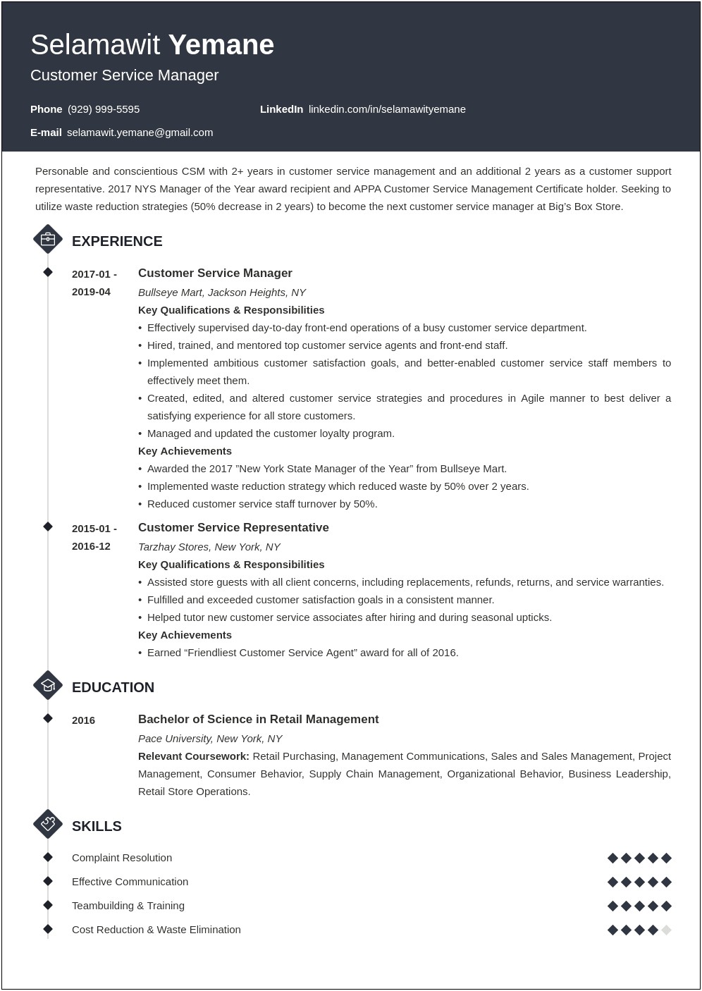 Example Of Customer Service Manager Resume