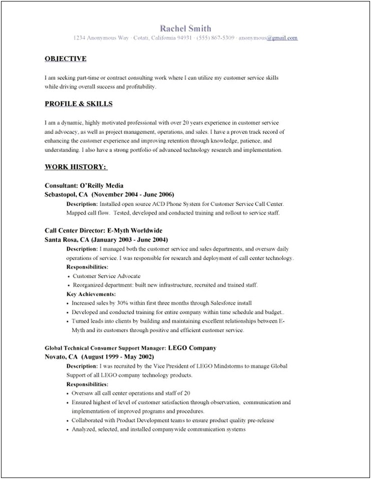 Example Of Customer Service Objective For Resume