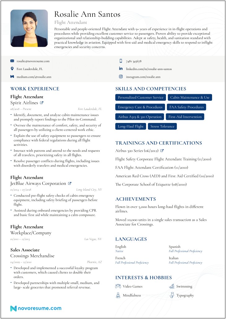Example Of Flight Attendant Resume Objective