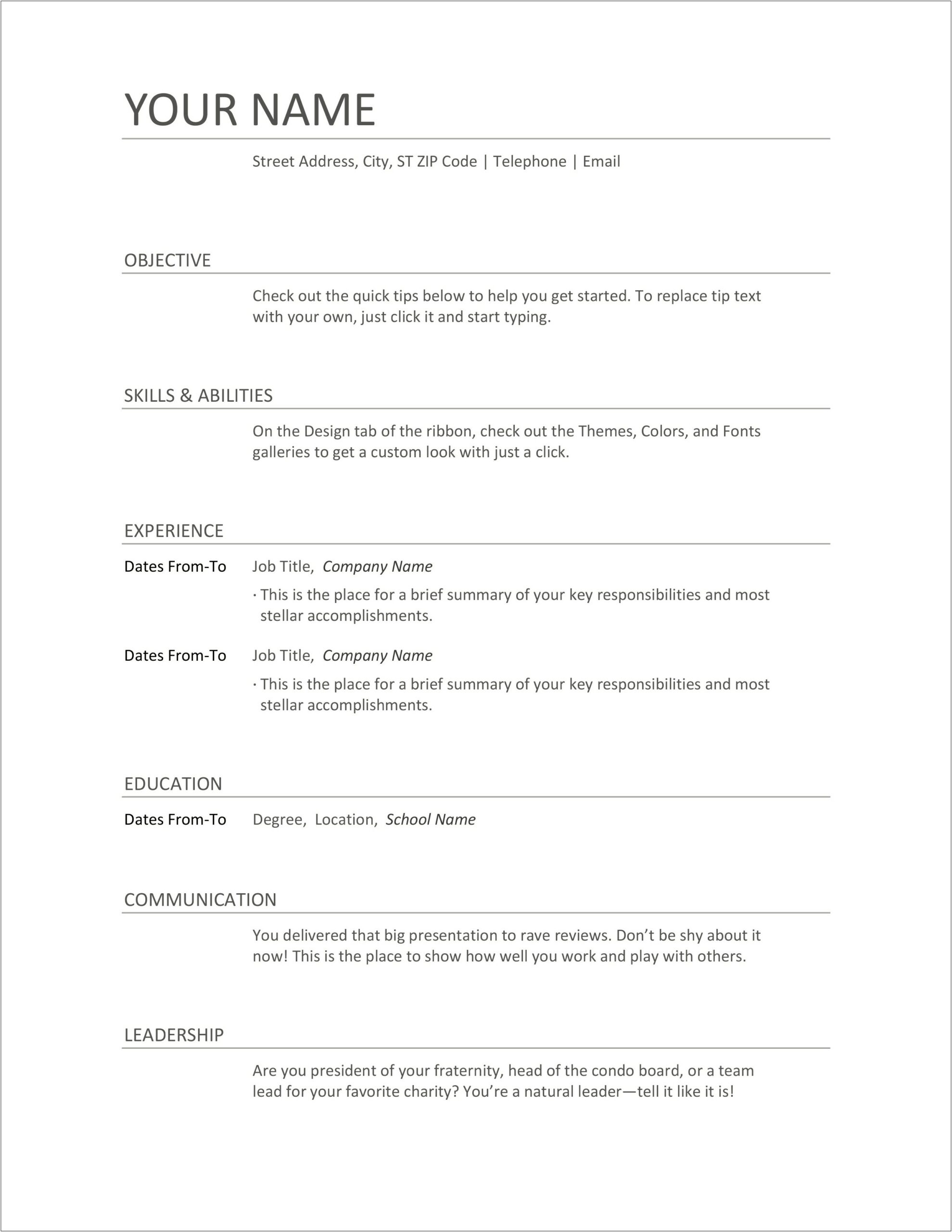 Example Of Format In Making A Resume