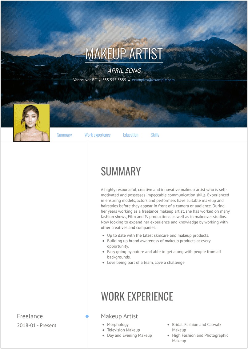 Example Of Freelance Makeup Artist Resume