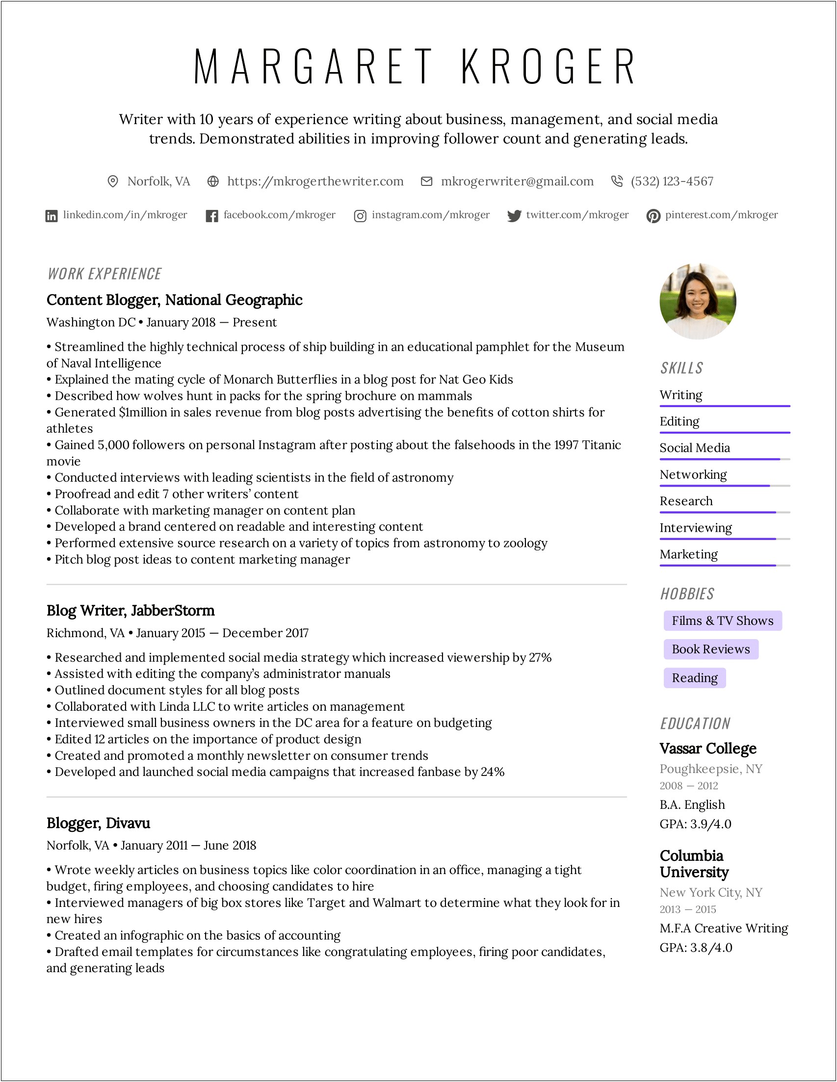 Example Of Freelance Work On Resume