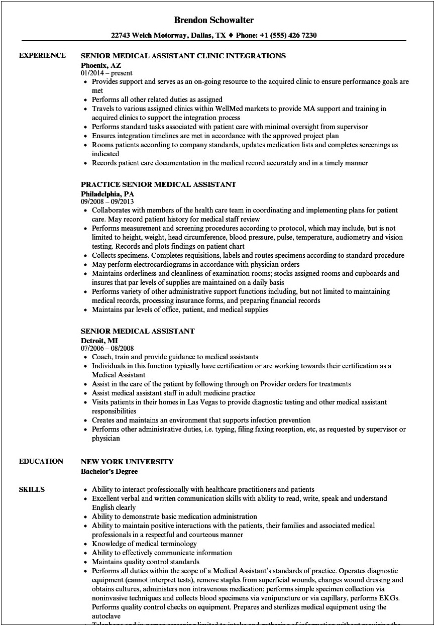 Example Of Functional Resume For Medical Assistant