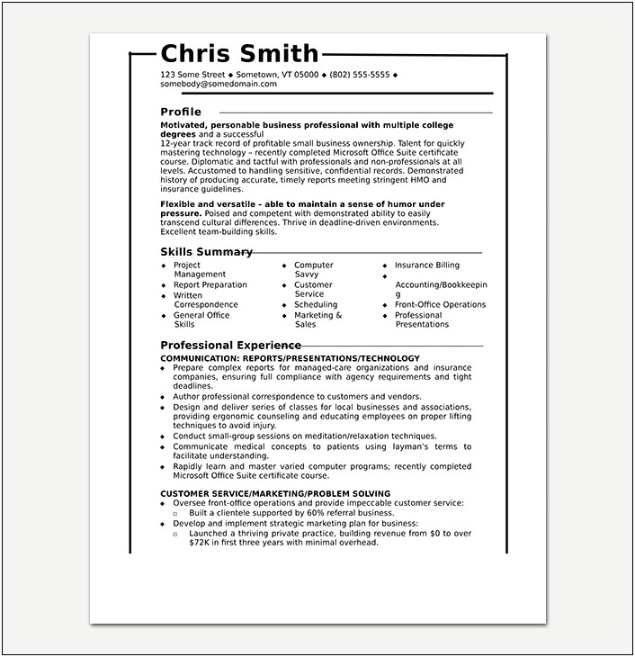Example Of Functional Summary On Resume