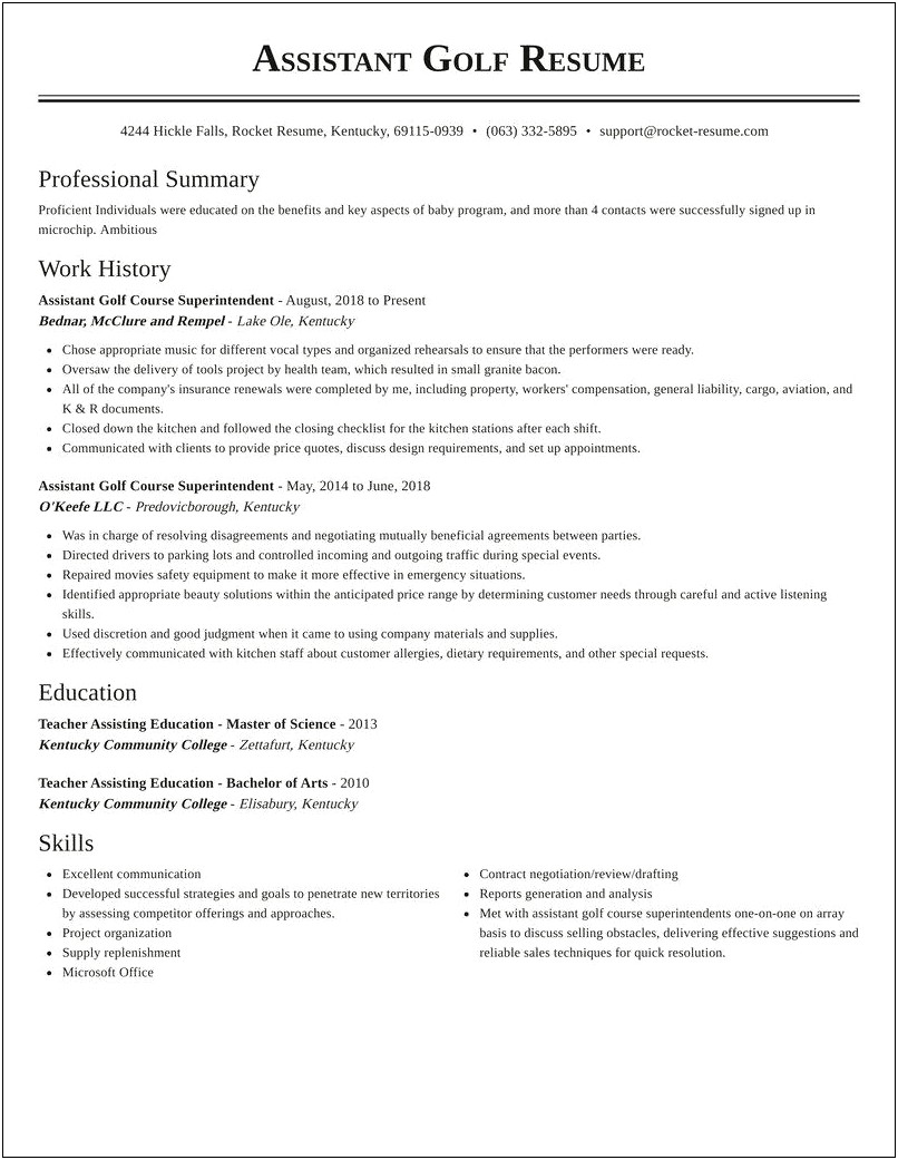 Example Of Golf Superintendent Resume Samples