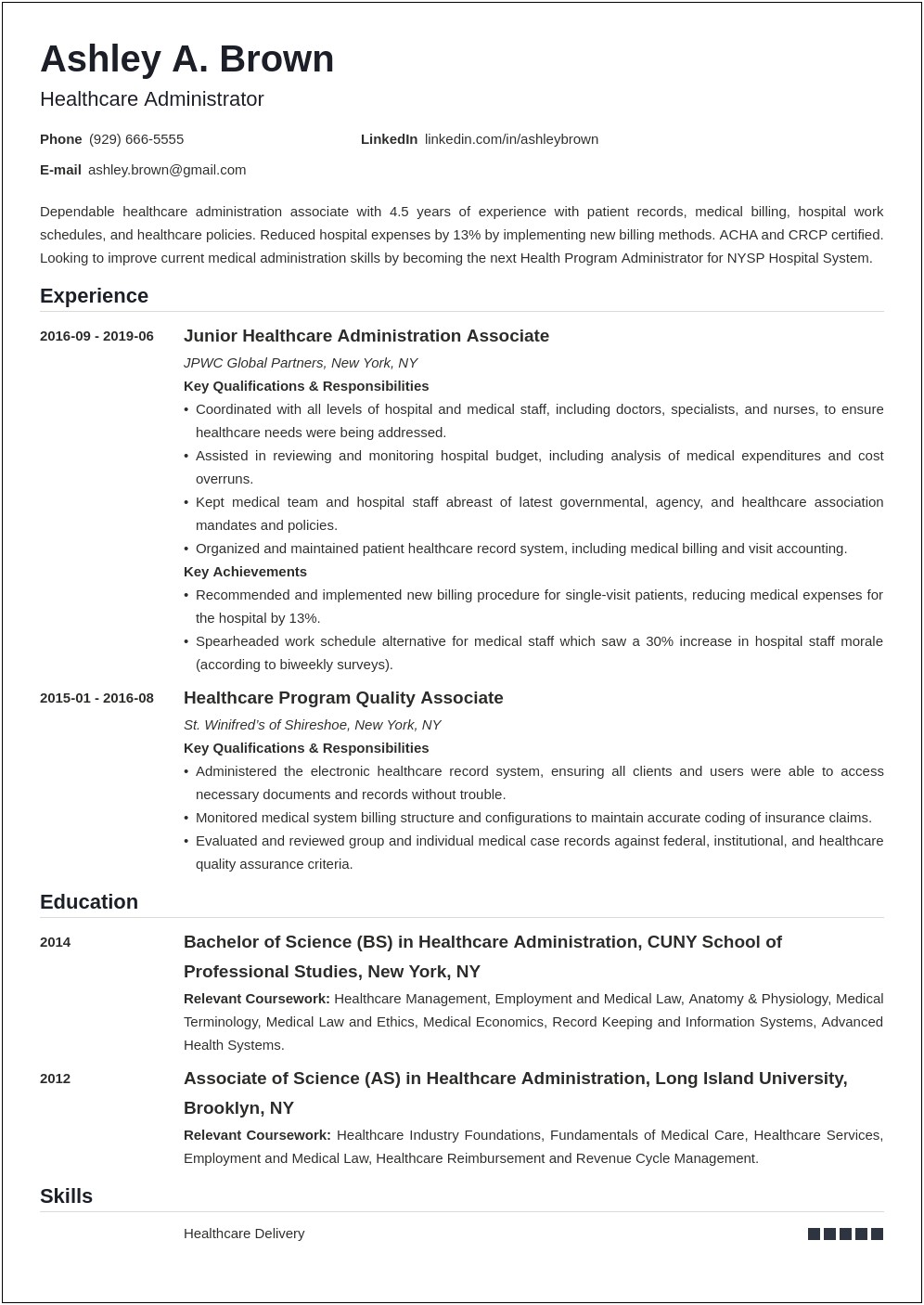 Example Of Health Care Summary For Resume