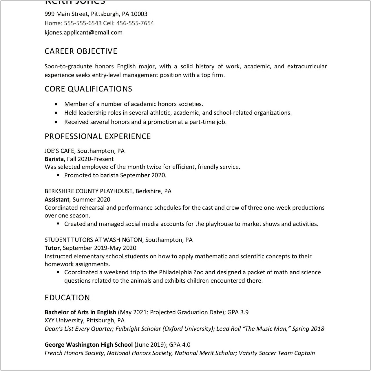 Example Of High School Diploma Resume