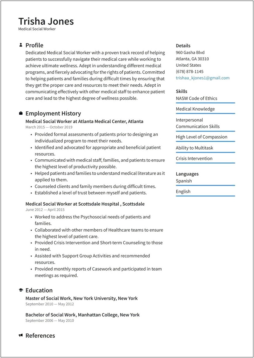 Example Of Hospital Social Worker Resume