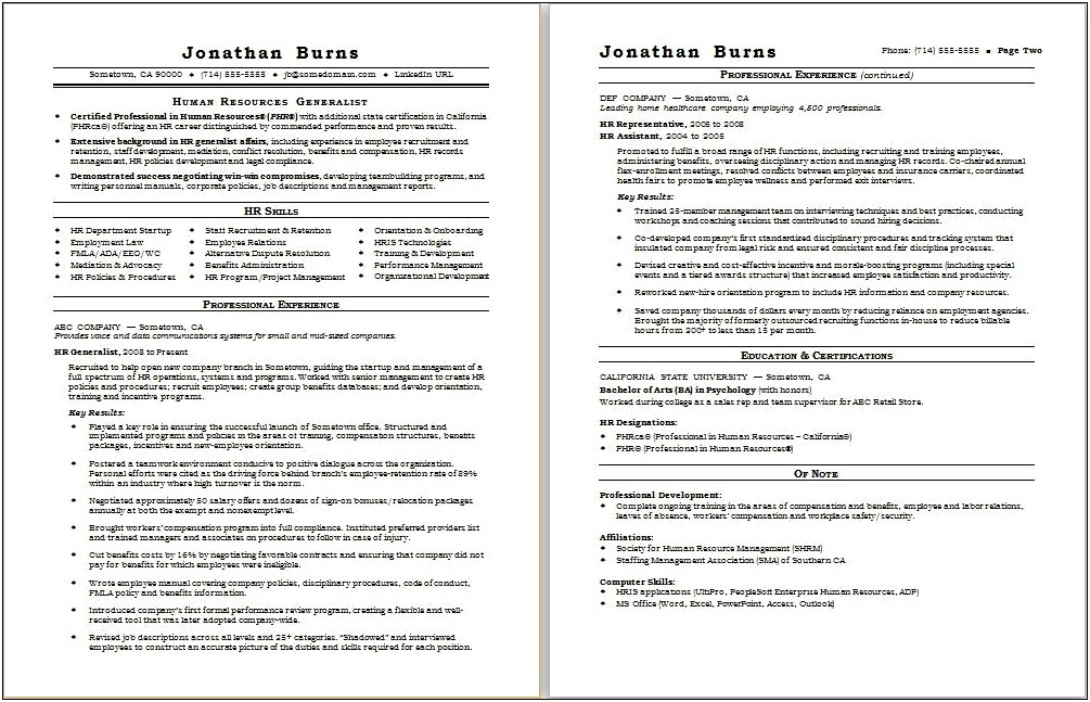Example Of Human Resource Management Resume