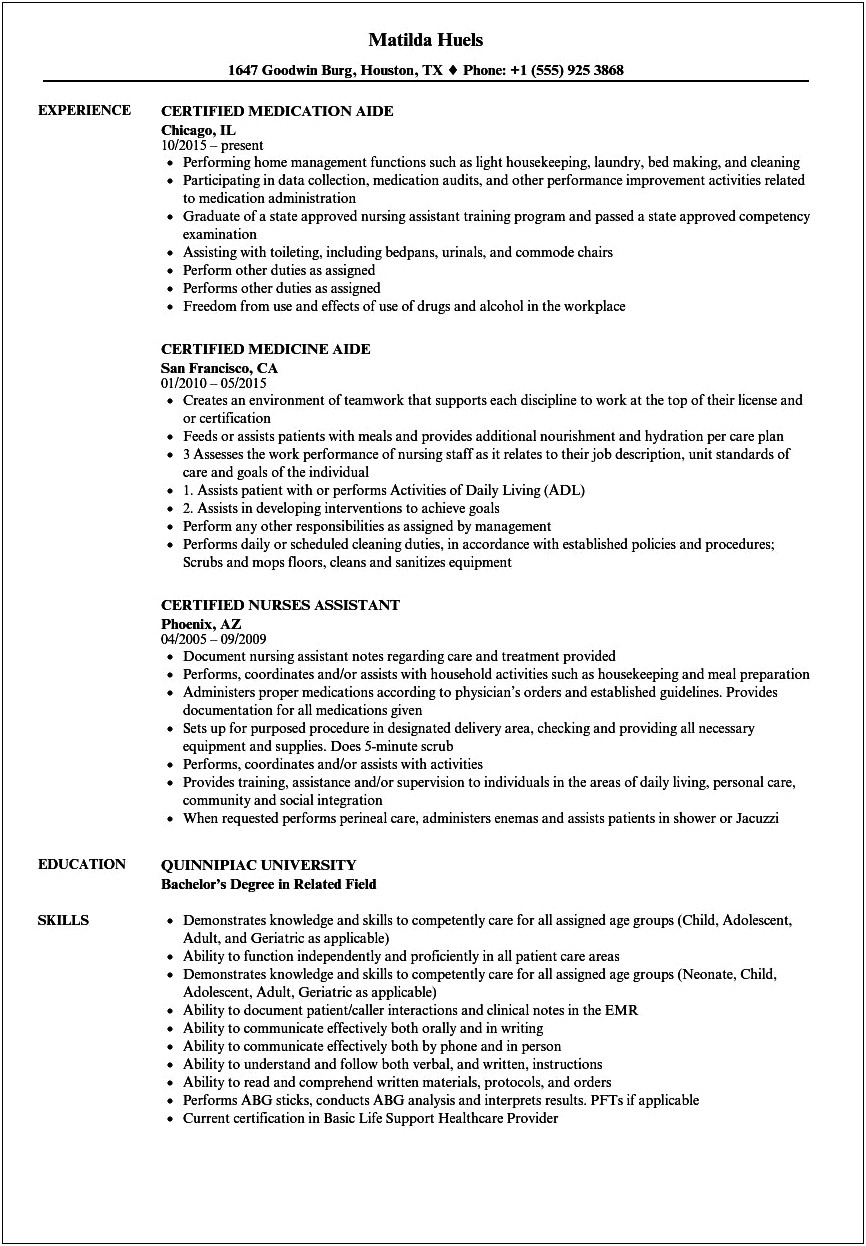 Example Of Listing Certification On Resume