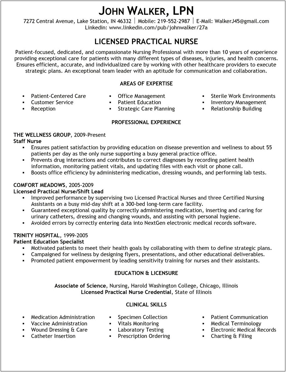 Example Of Lpn Resume Special Skills