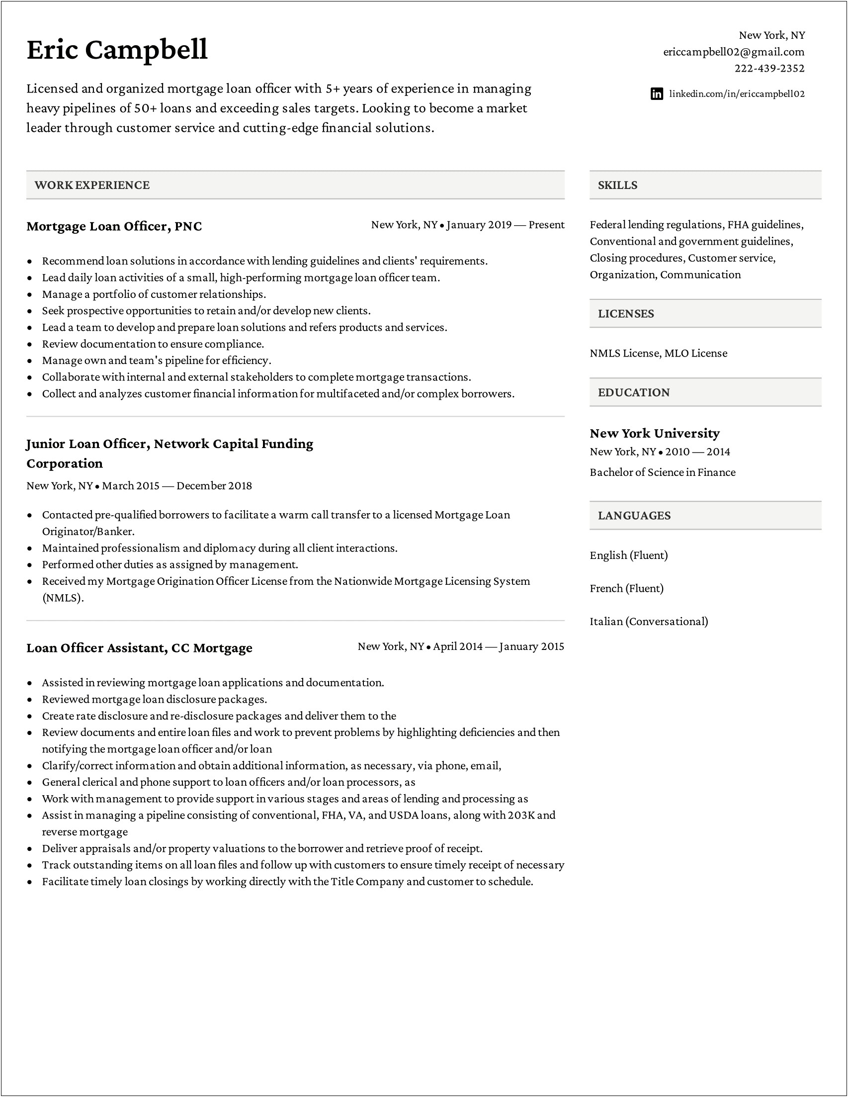 Example Of Mortgage Loan Officer Resume