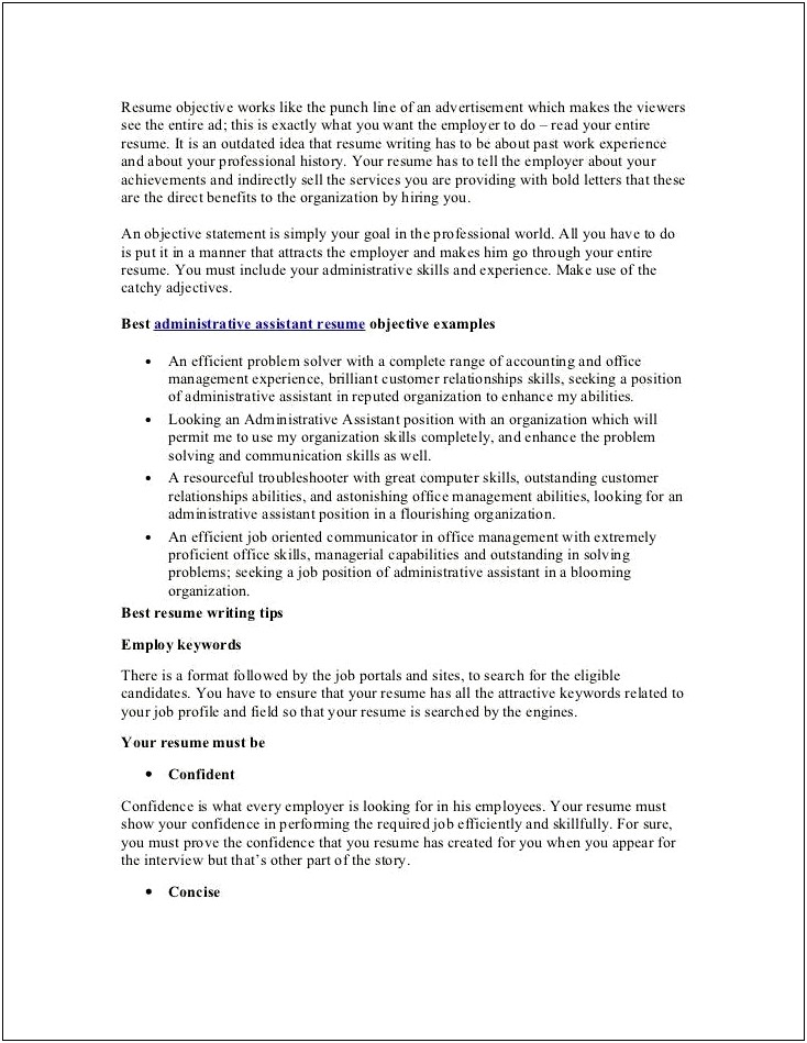 Example Of Object Statements For A Resume