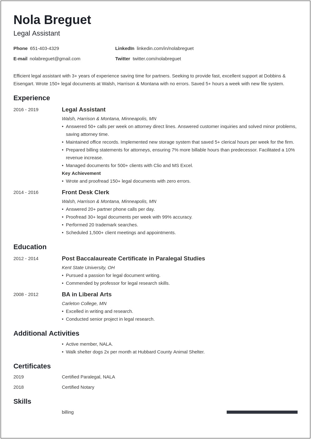 Example Of Objective For Legal Assistant Resume