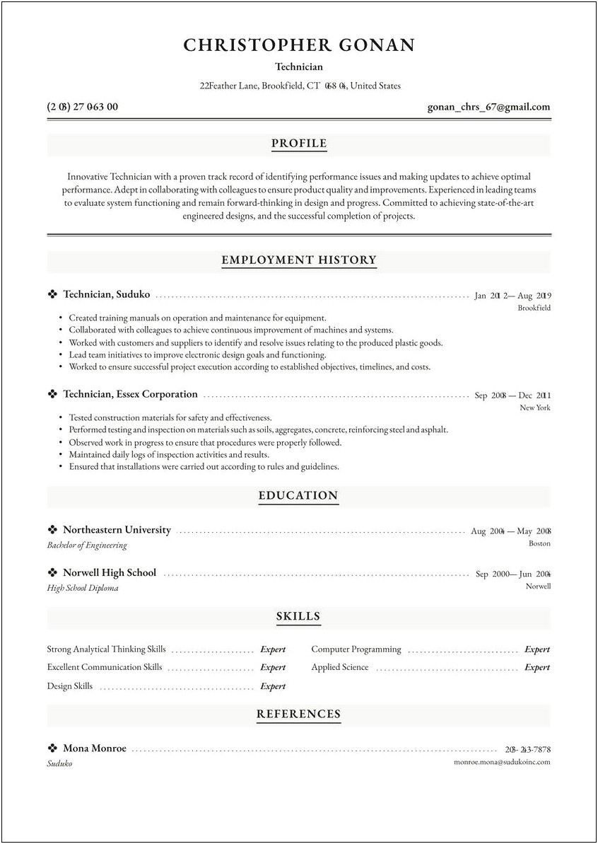 Example Of Objective For Resume For Maintenance Tech