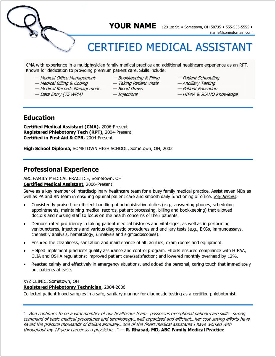 Example Of Part Time Resume No Experience Medical