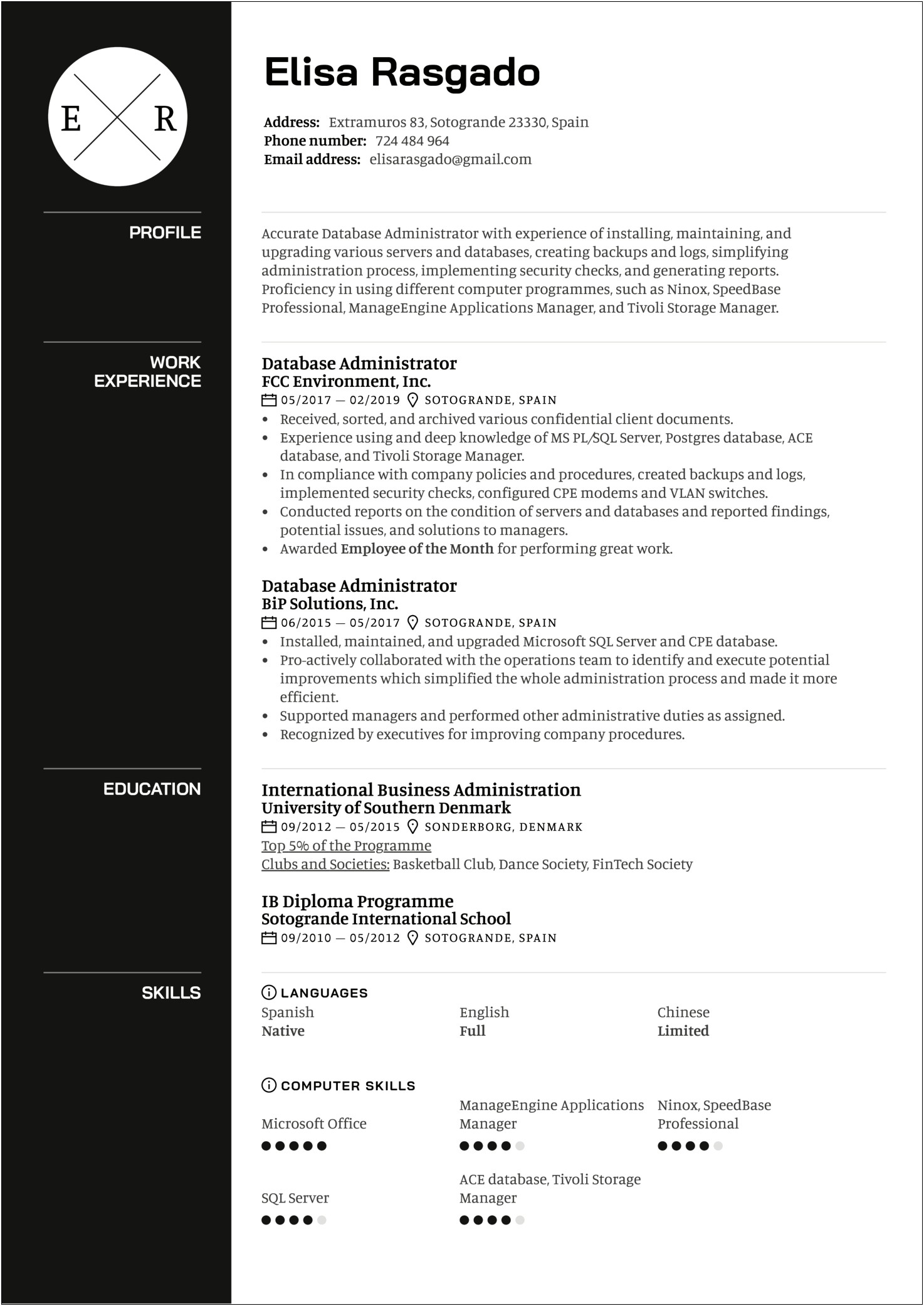 Example Of Resume For A Server