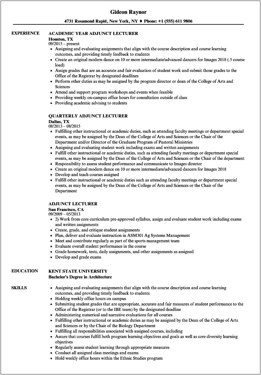 Example Of Resume For Academic Job