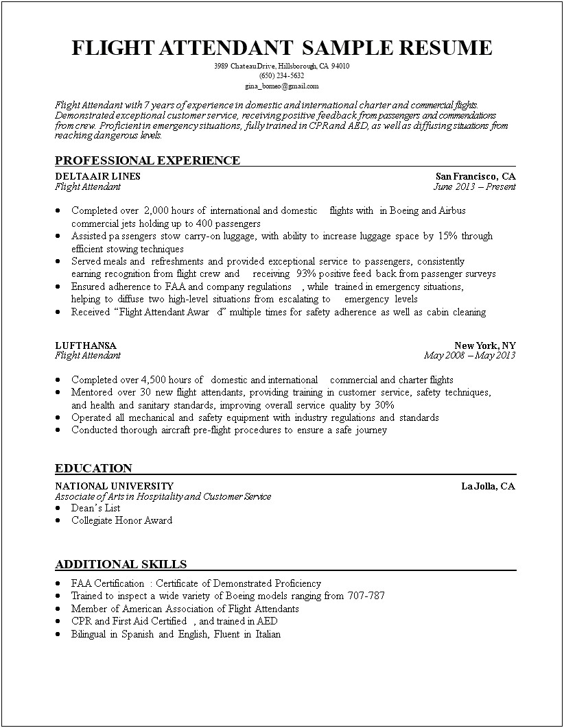 Example Of Resume For Aviation Industry