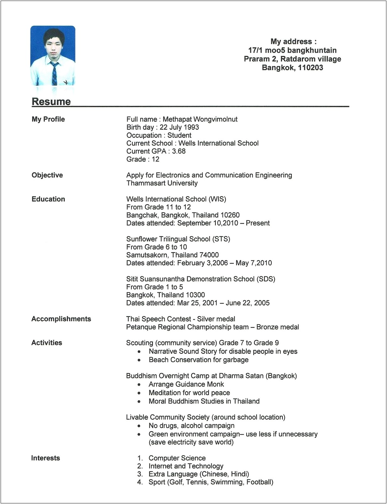Example Of Resume For Current College Student