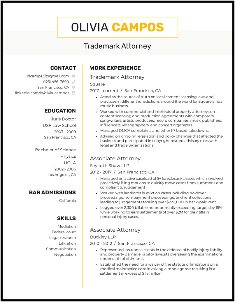 Example Of Resume For Federal Attorney Position