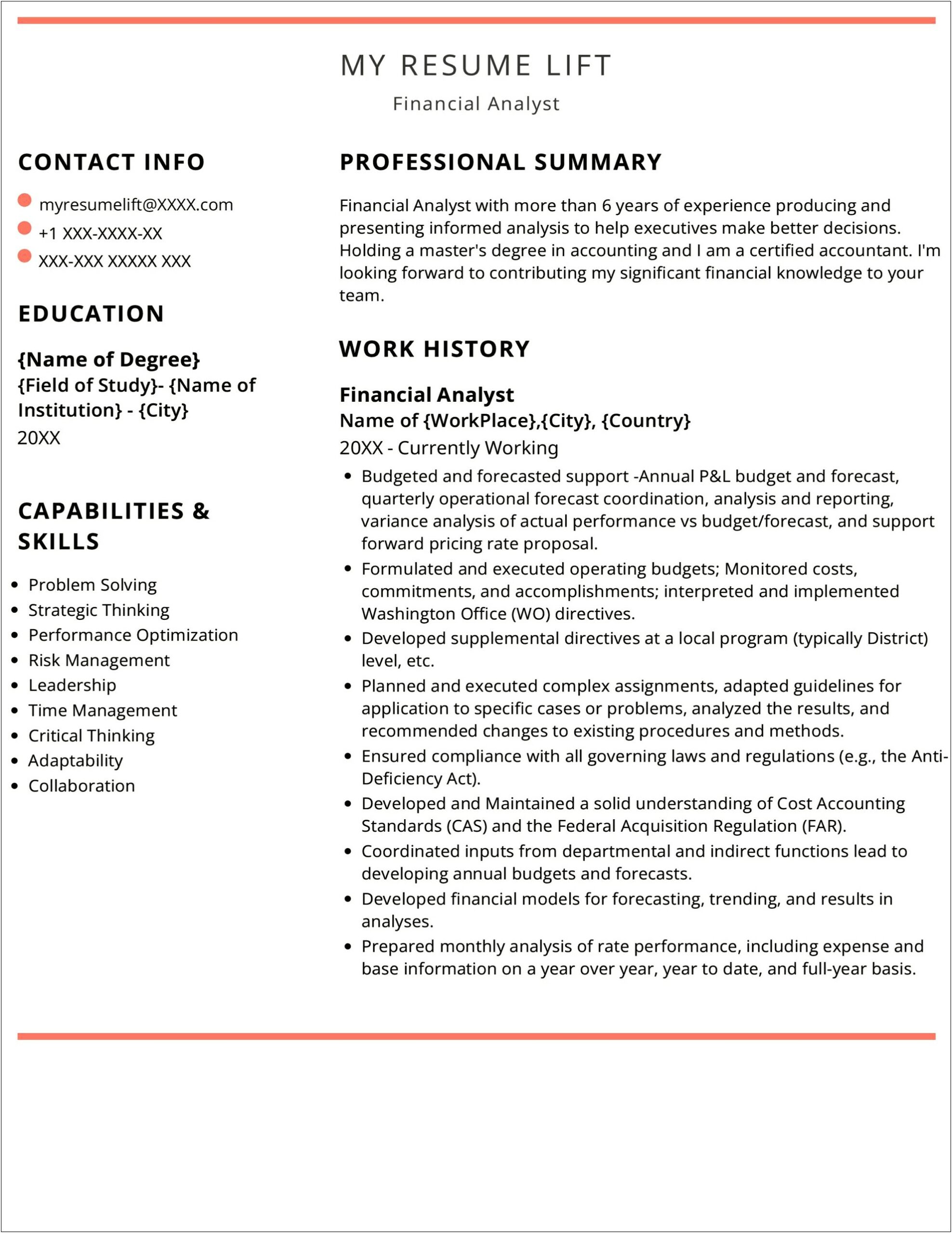 Example Of Resume For Financial Analyst