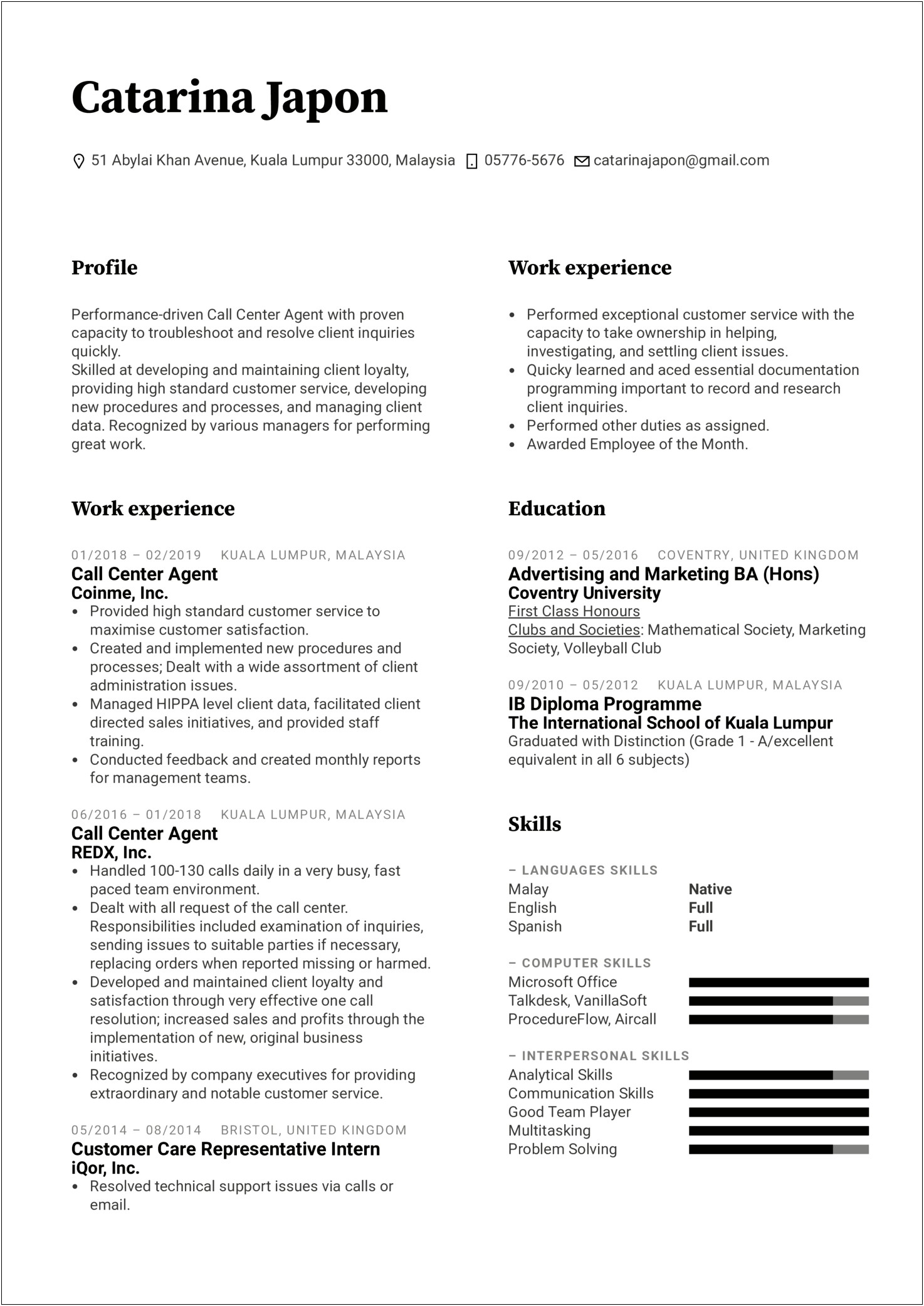 Example Of Resume For Job Application In Malaysia