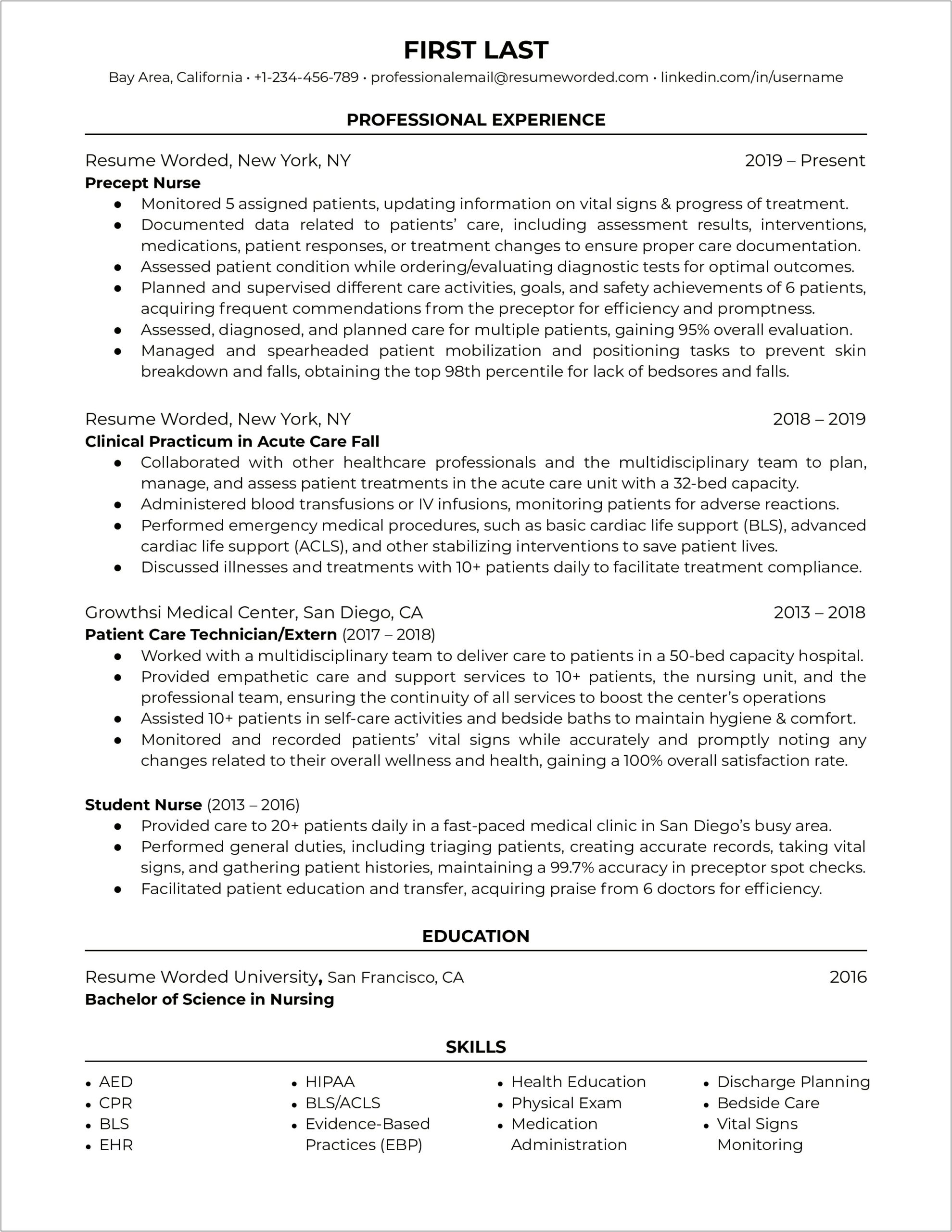 Example Of Resume For Np Grad School