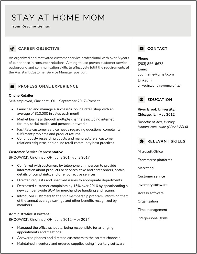 Example Of Resume For Position Without Relevant Skills