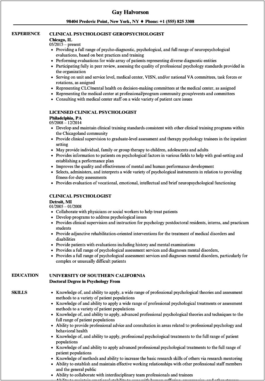 Example Of Resume For Psychology Major