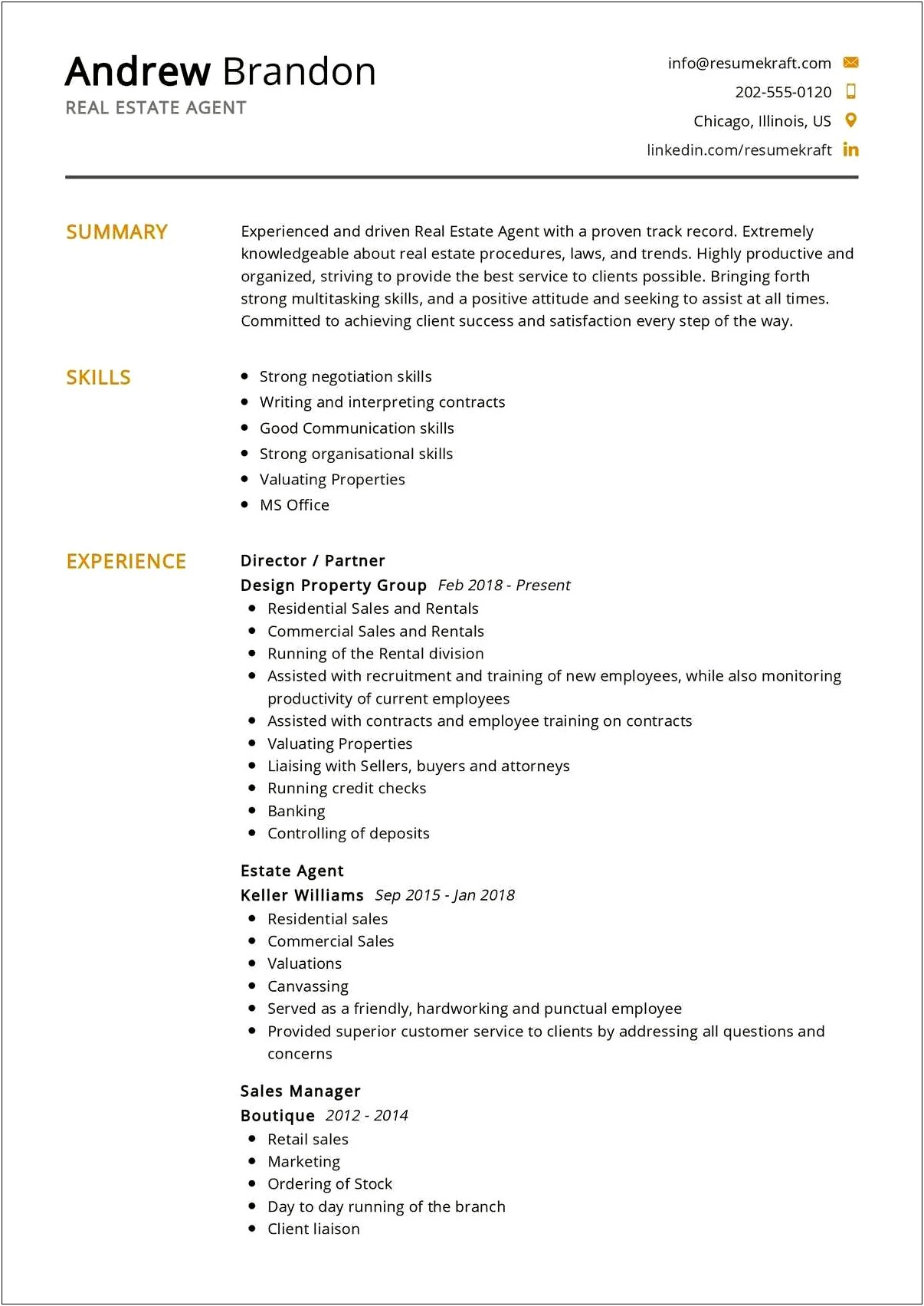 Example Of Resume For Real Estate Agent