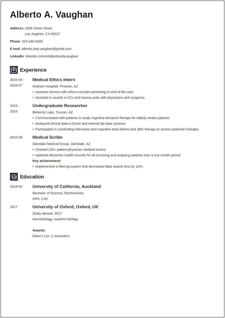 Example Of Resume Format For Student