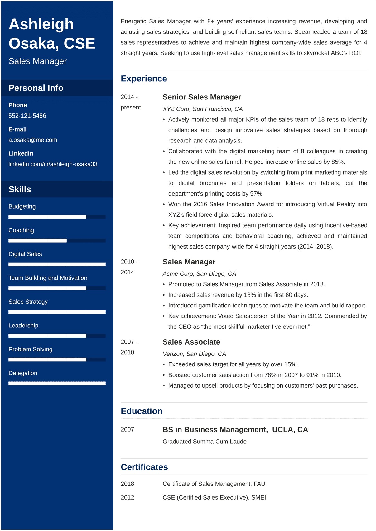 Example Of Resume Objective For Manager Position