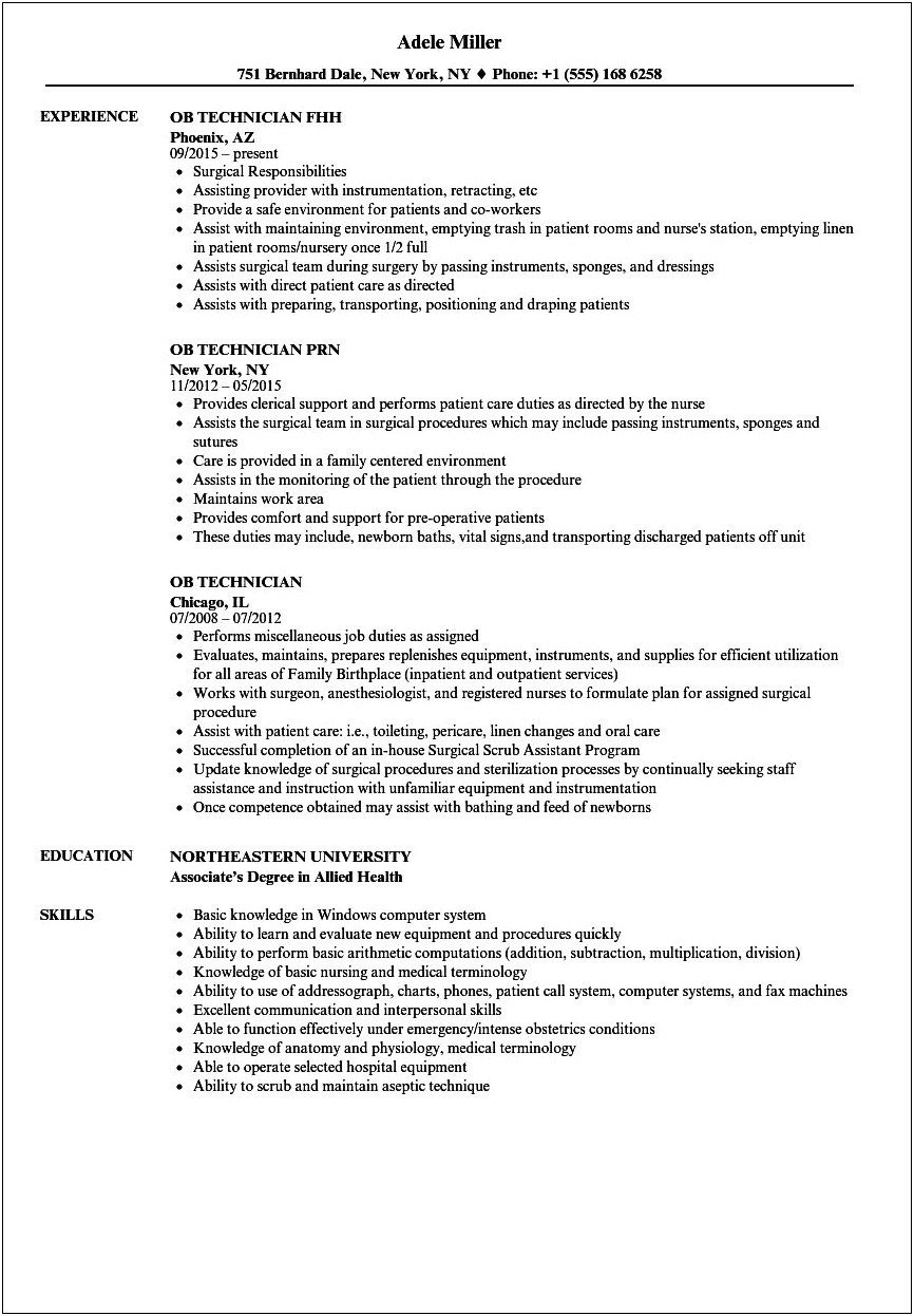 Example Of Resume Of Surgical Tech