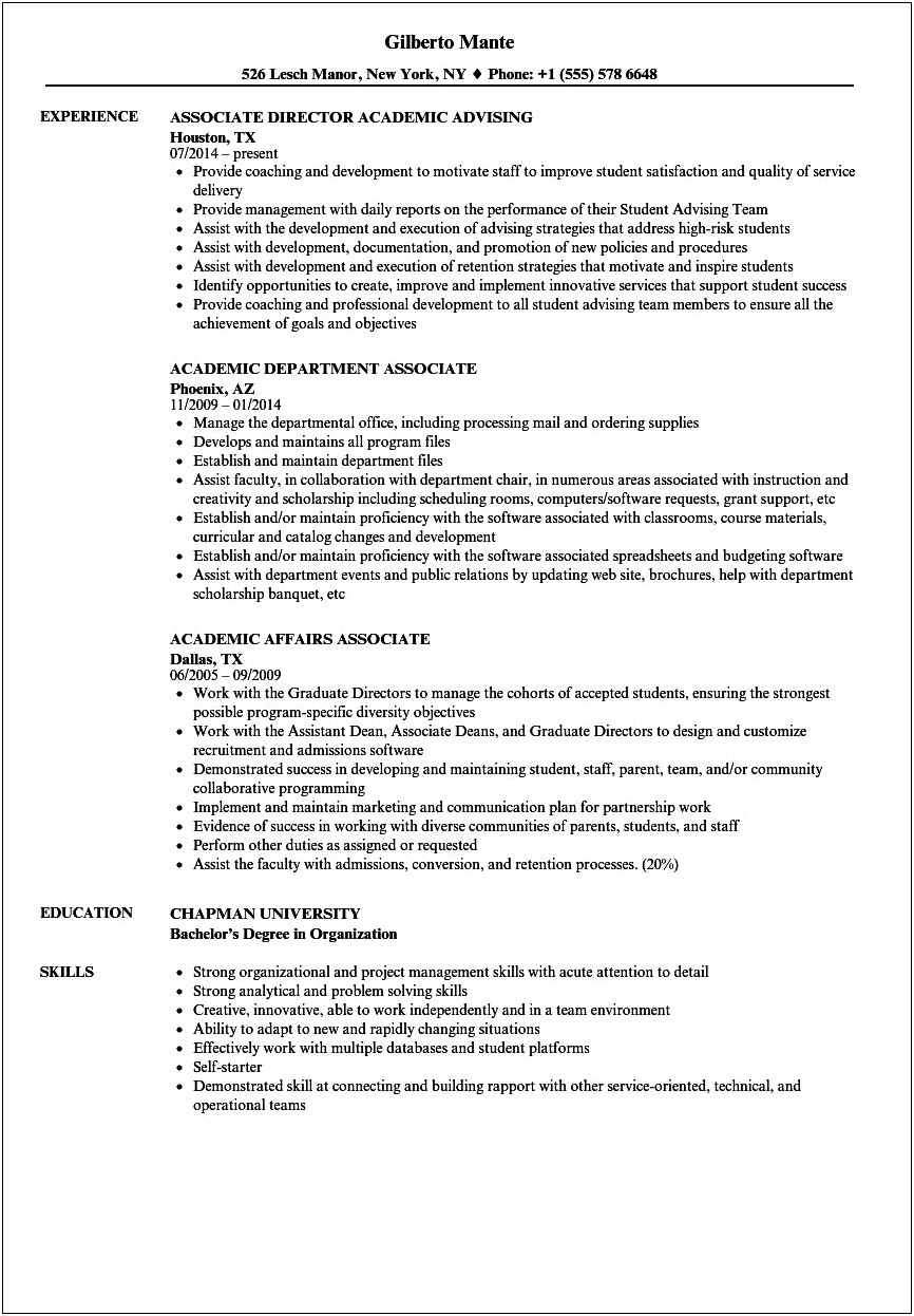 Example Of Resume With Associates Degree