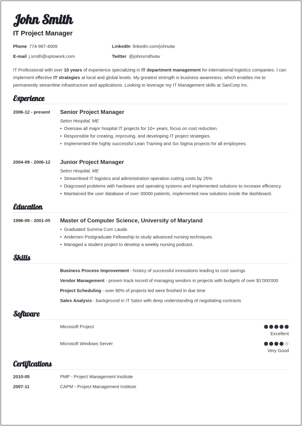 Example Of Resume With Bullet Points