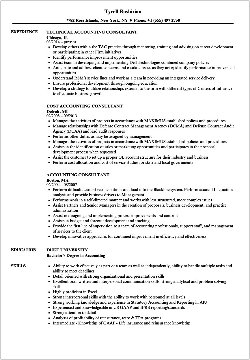Example Of Resumes For Independent Consultants