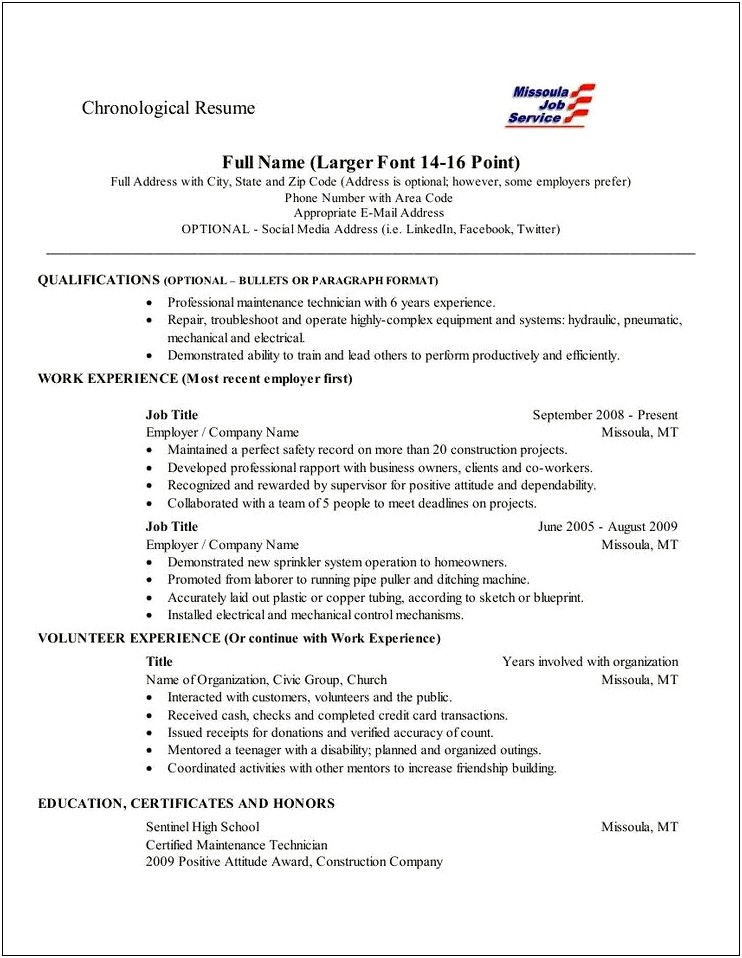 Example Of Reverse Chronological Order Resume