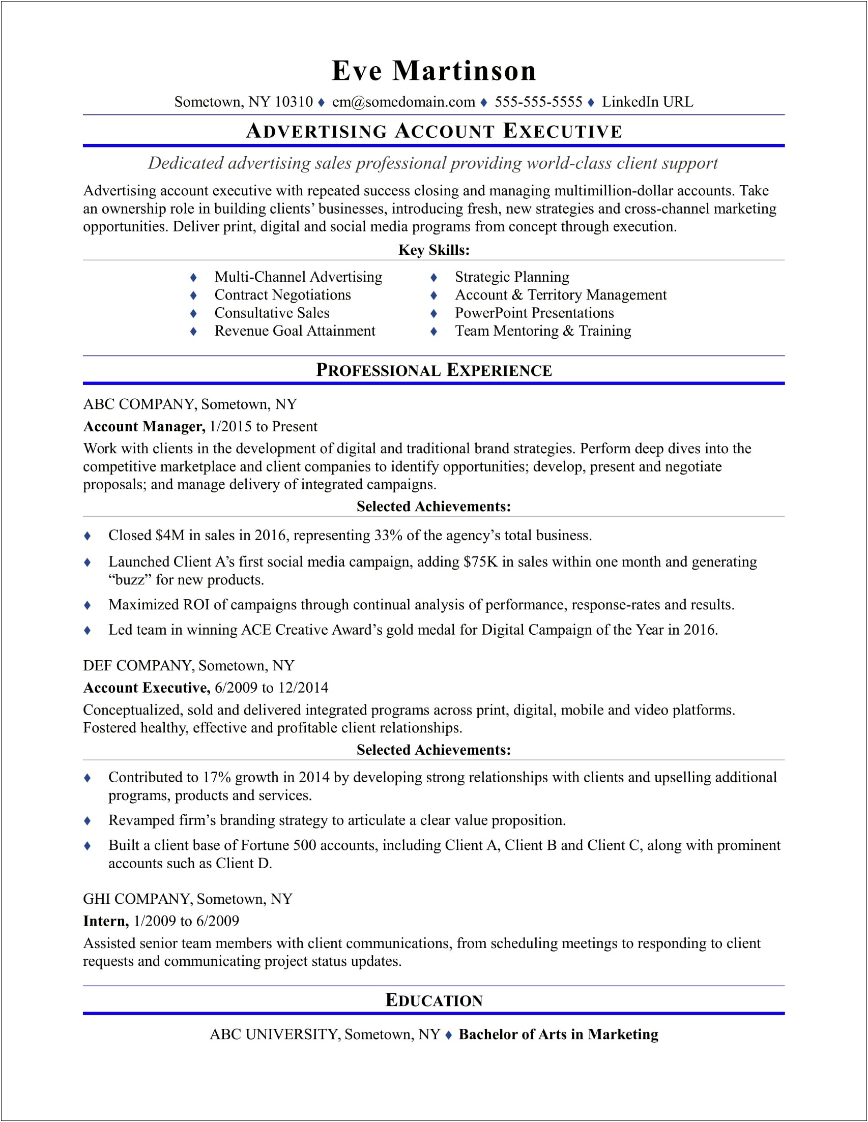 Example Of Sales Account Manager Resume