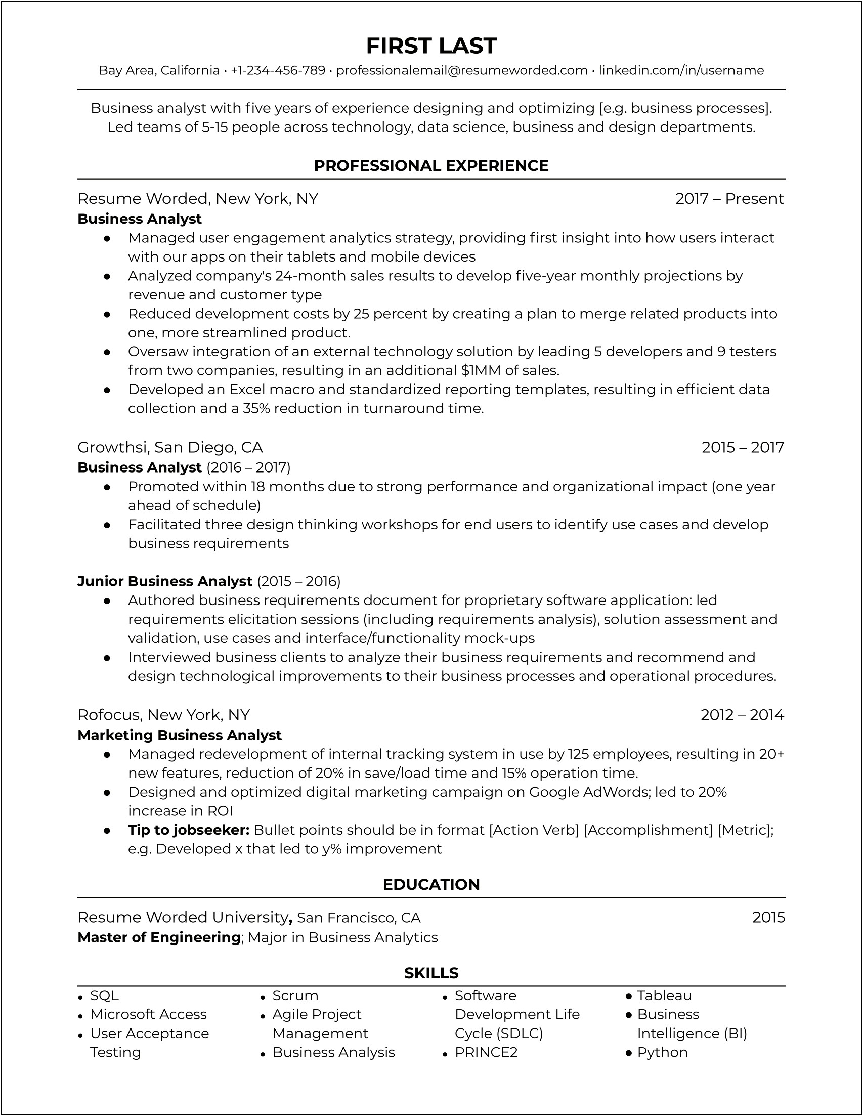 Example Of Senior Business Analyst Resume