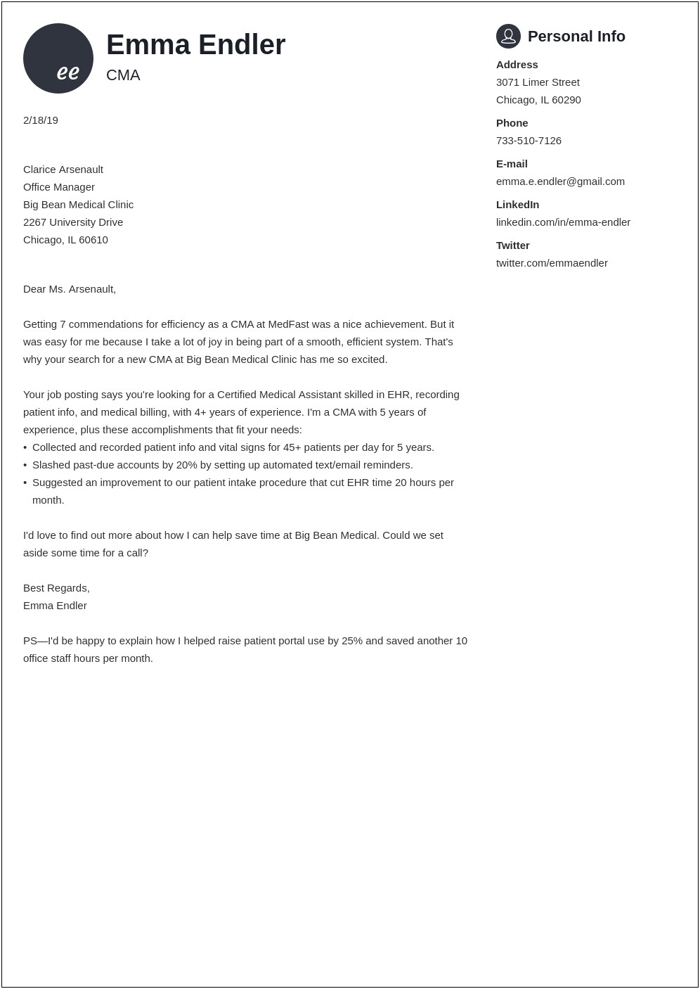 Example Of Short Cover Letter For Resume